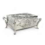 A modern silver plated jewellery casket of Art Nouveau design, w.