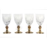 A set of four late 20th century silver mounted cut glass wine glasses, SJ Rose & Son,