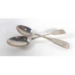 A pair of Victorian silver fiddle pattern dessert spoons, maker JW & JW, Exeter 1856, 2.