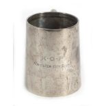 An early 20th century silver tankard of tapered cylindrical form, makers marks indistinct,