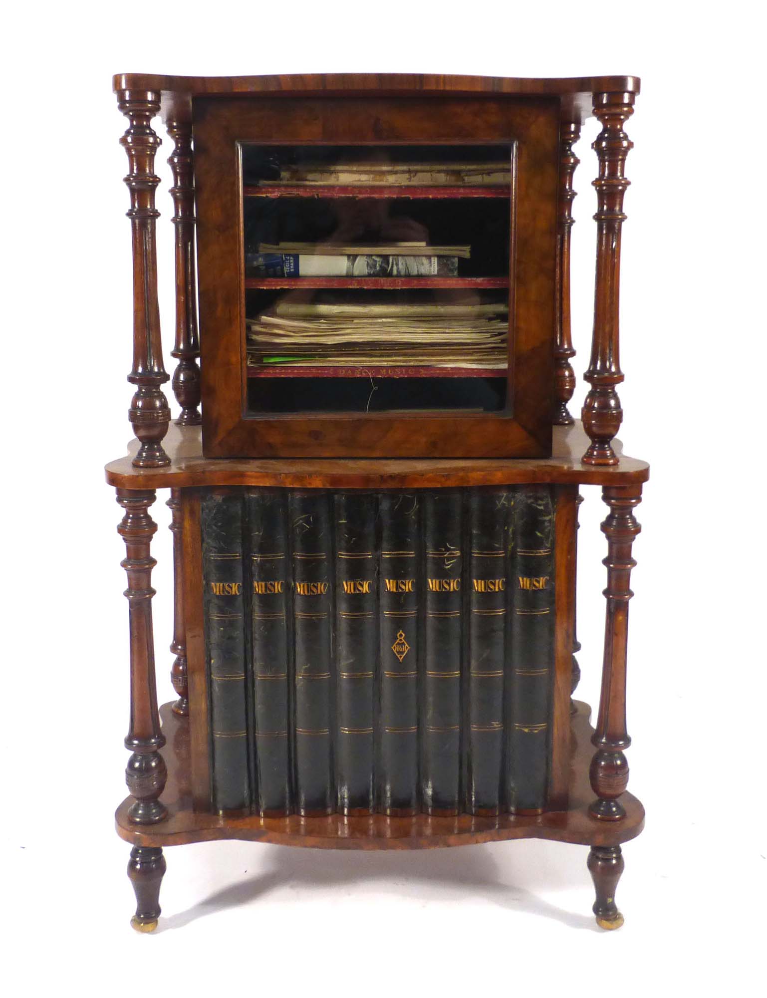 A 19th century walnut, strung and brass mounted music cabinet,