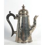 An Edwardian silver bachelor's coffee pot of tapered cylindrical form, makers mark indistinct,