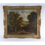 19th century School, a stagecoach crossing a river, oil on canvas,