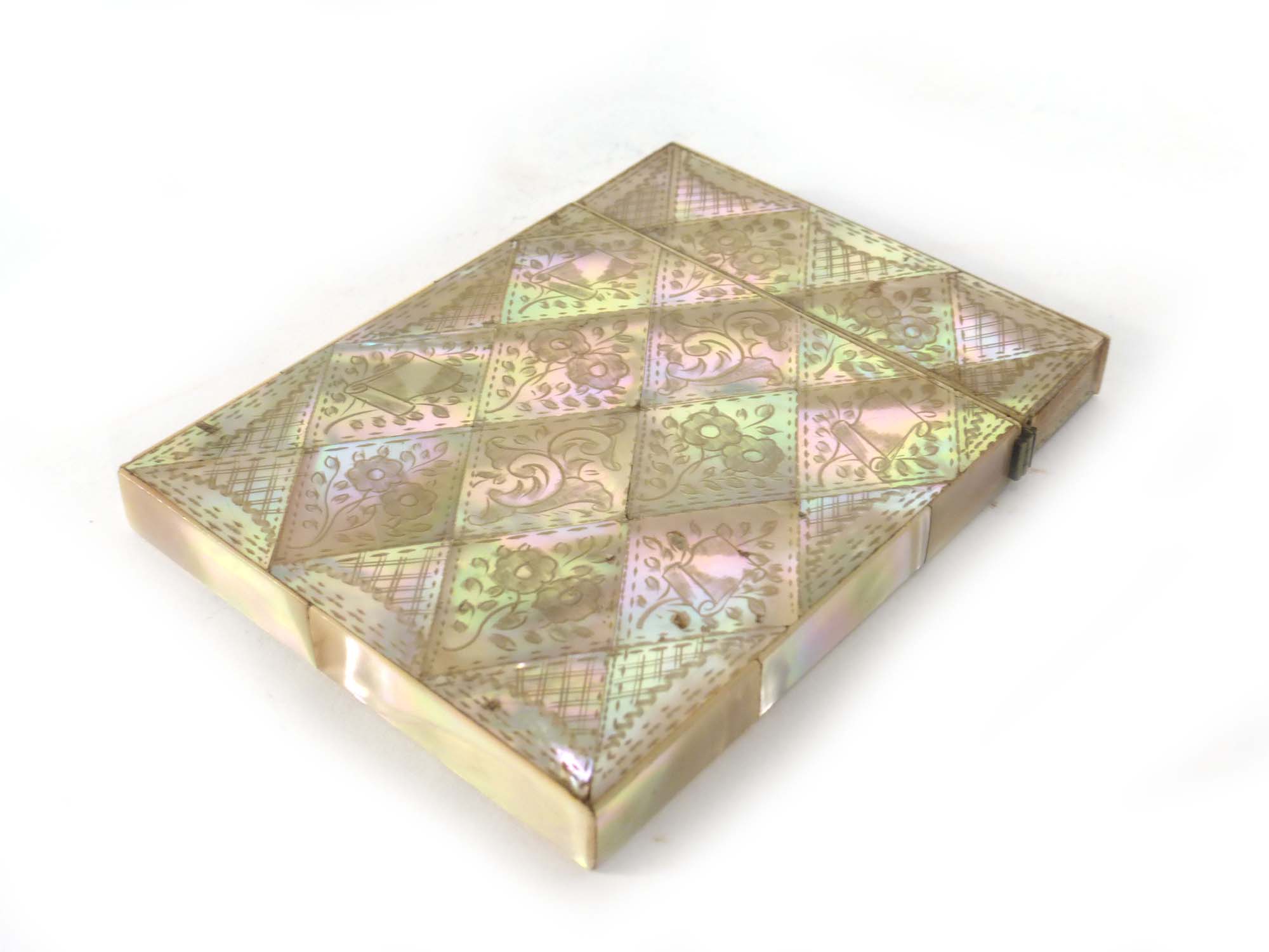 A 19th century mother-of-pearl card case, 10.