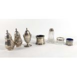 A mixed group of seven silver and silver mounted cruets,