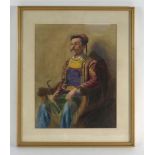 20th century School, a seated gentleman, watercolour,