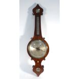 A 19th century rosewood and bone inlaid banjo barometer and thermometer, h.