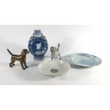 A mixed group of Oriental porcelain and collectable's including a pair of blue and white side