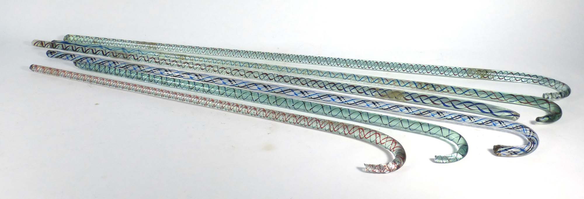 A group of six Victorian glass walking canes,