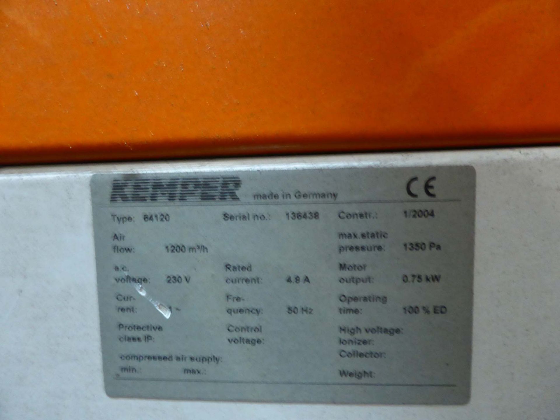 Kemper filter master welding fume extraction unit Type: 64120 Serial Number: 136438 Year: 2004 - Image 2 of 2