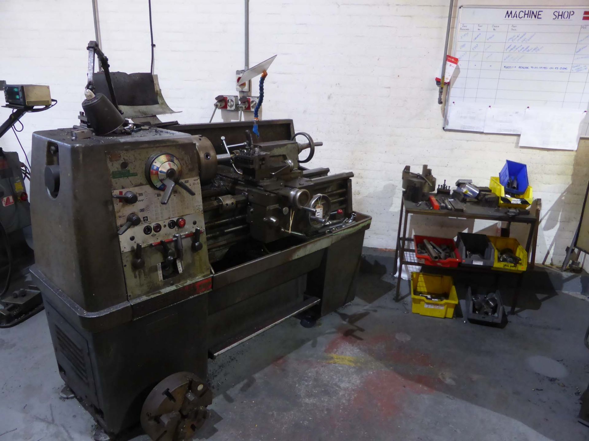 Colchester Triumph 2000 36in by 9in centre lathe with QC tool post, two 3 and one 4 jaw chuck and