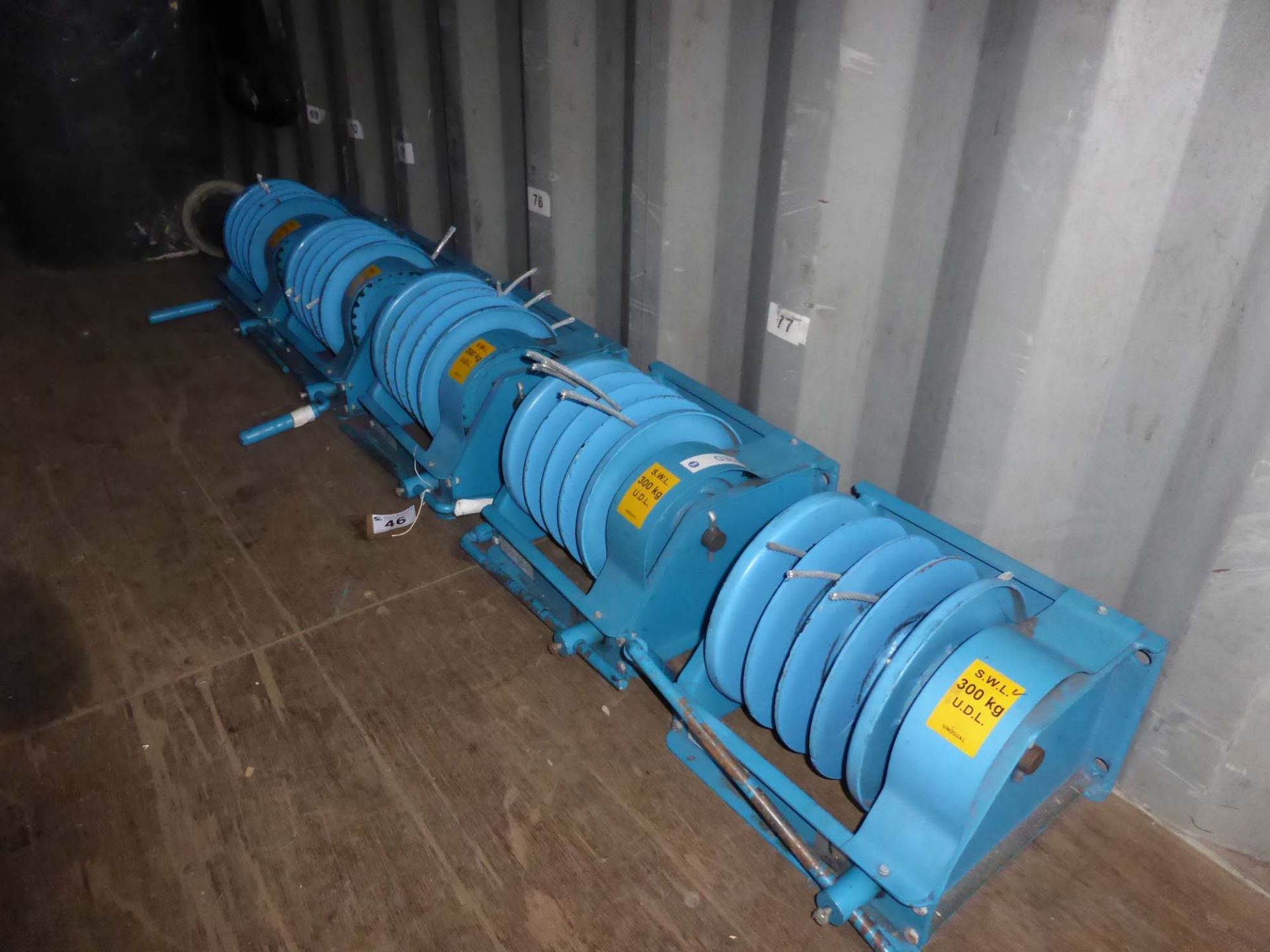 Five assorted Pfaff stage type manual winches, for 4 wire rope secions and 300kg SWL - Image 2 of 2