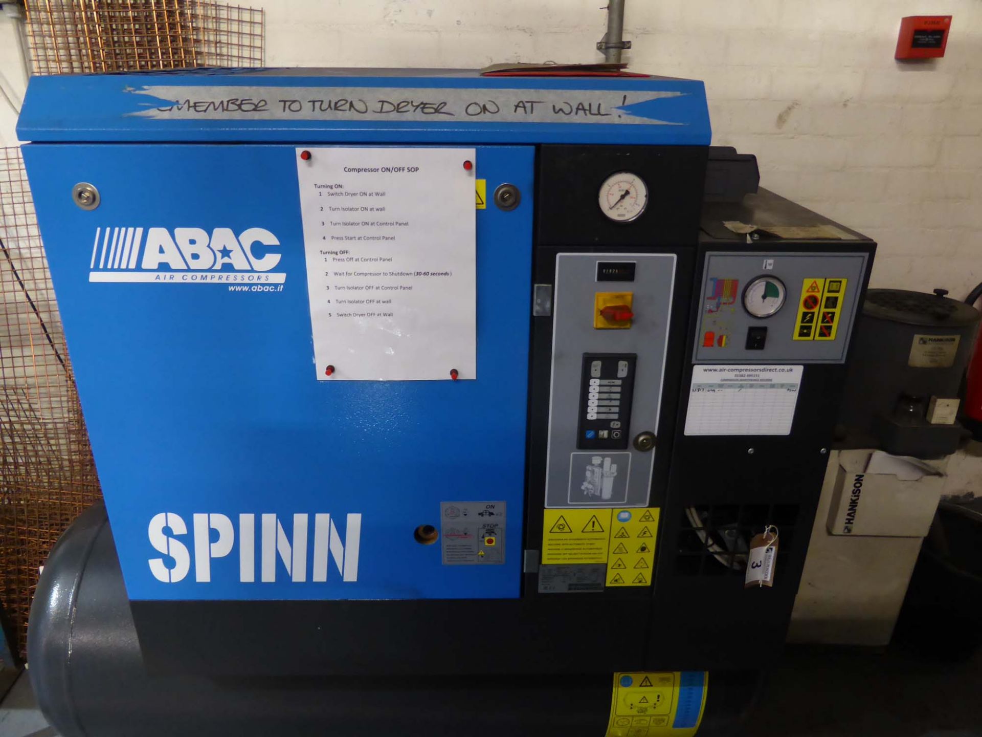 ABAC Spinn packaged receiver mounted air compressor, 10 bar working pressure, year 2016, with - Image 2 of 5