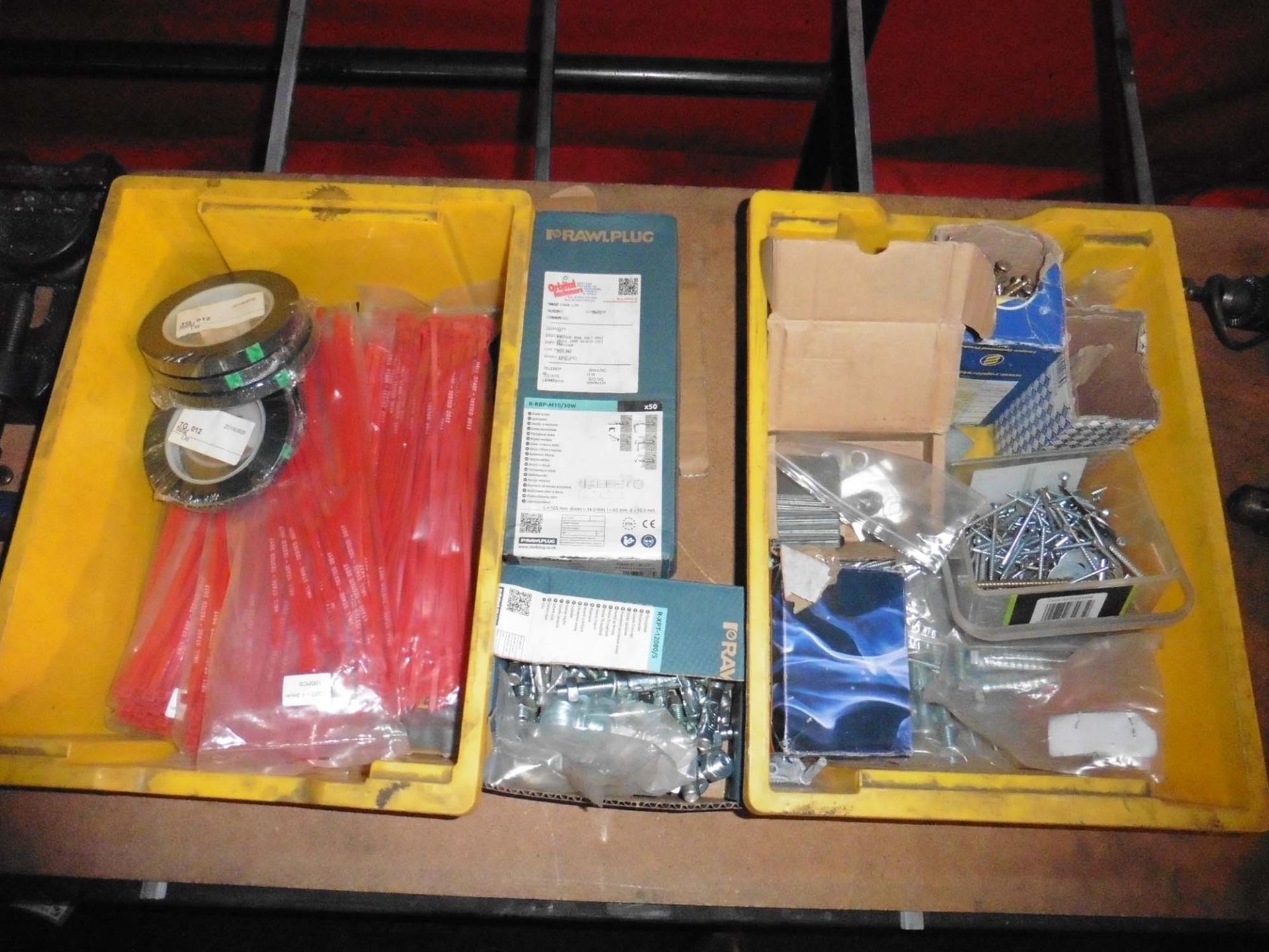 Two lin bins of assorted cable ties, fittings, rawl plugs, etc - Image 2 of 2