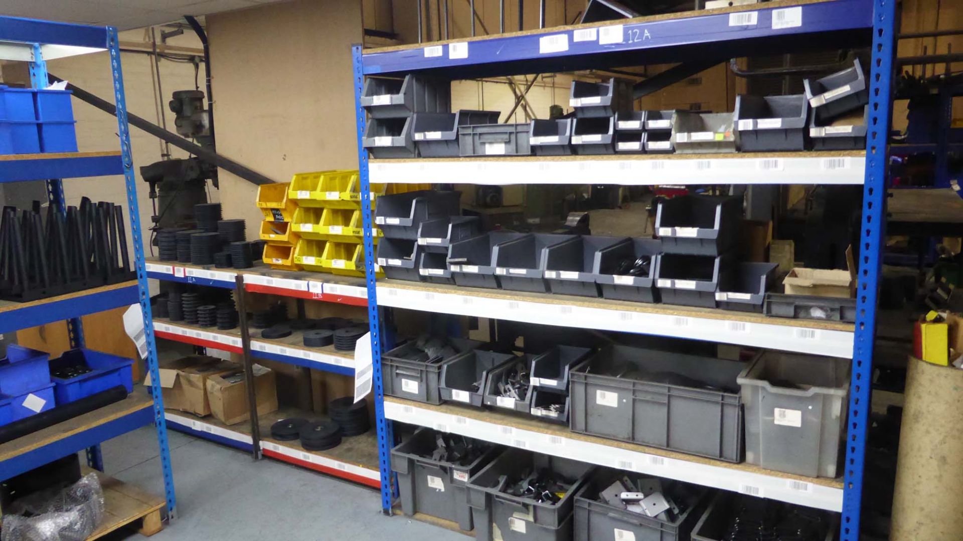 Lin Bin Box Racking Qty of lin bin wall racks, lin bins and 5 bays of blue framed shelving ...