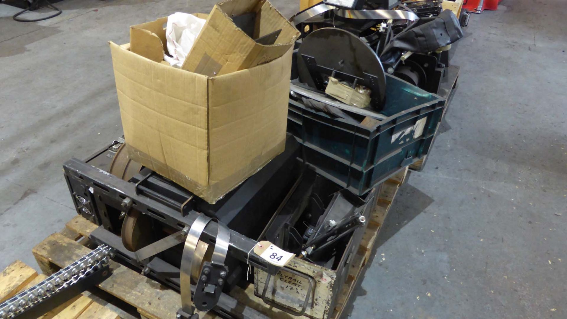 4 pallets of assorted second hand cinema track components including winching units, gear box motors, - Image 3 of 8