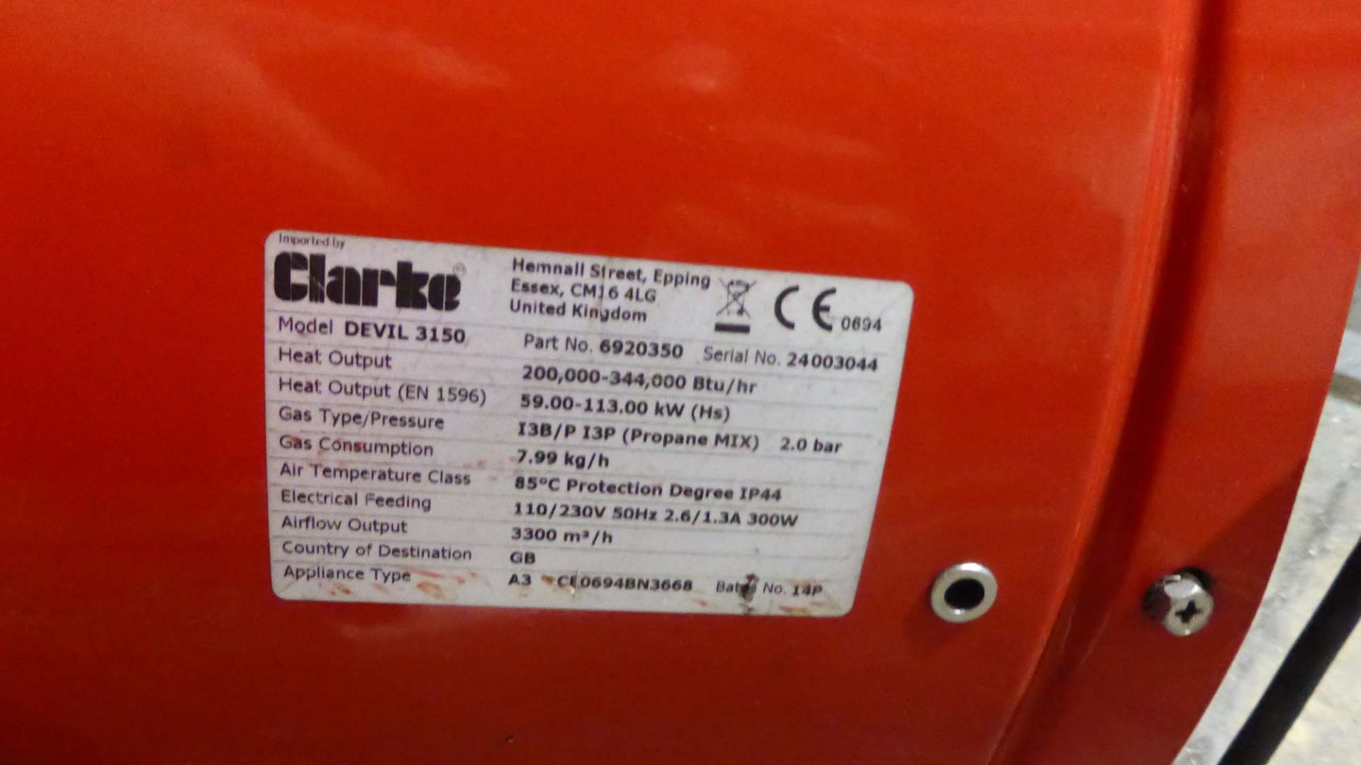 Clarke Devil 3150 gas/ electric space heater - Image 2 of 2