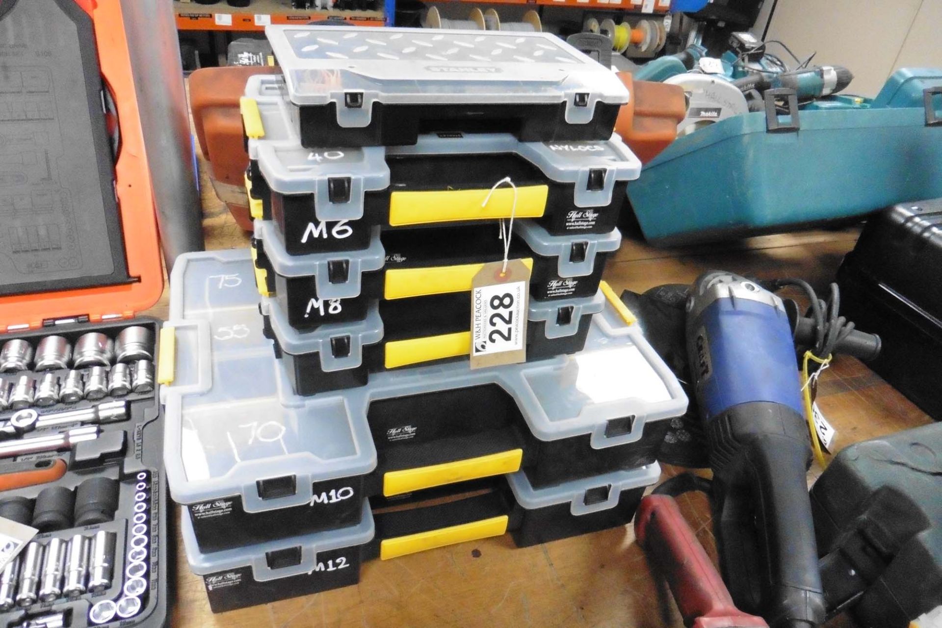 6 various Stanley multi-compartment cases and contents