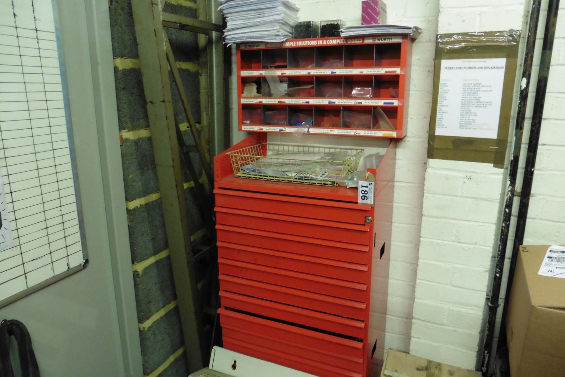 Red multi drawer unit containing nuts, bolts, washers, split pins, fuses, pipe fittings, etc - Image 5 of 6