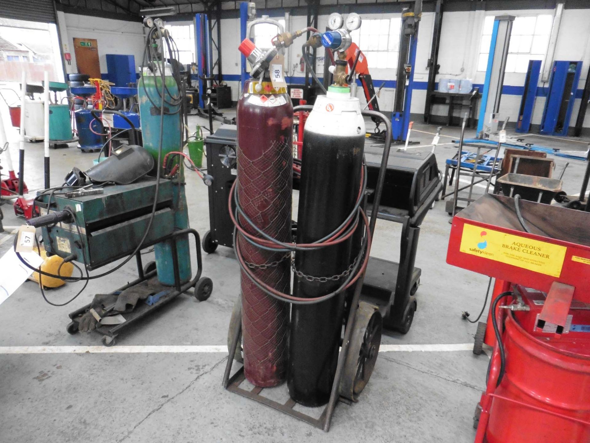 Set of oxy acetylene welding gauges, hoses and guns on trolley (bottles excluded) - Image 4 of 4