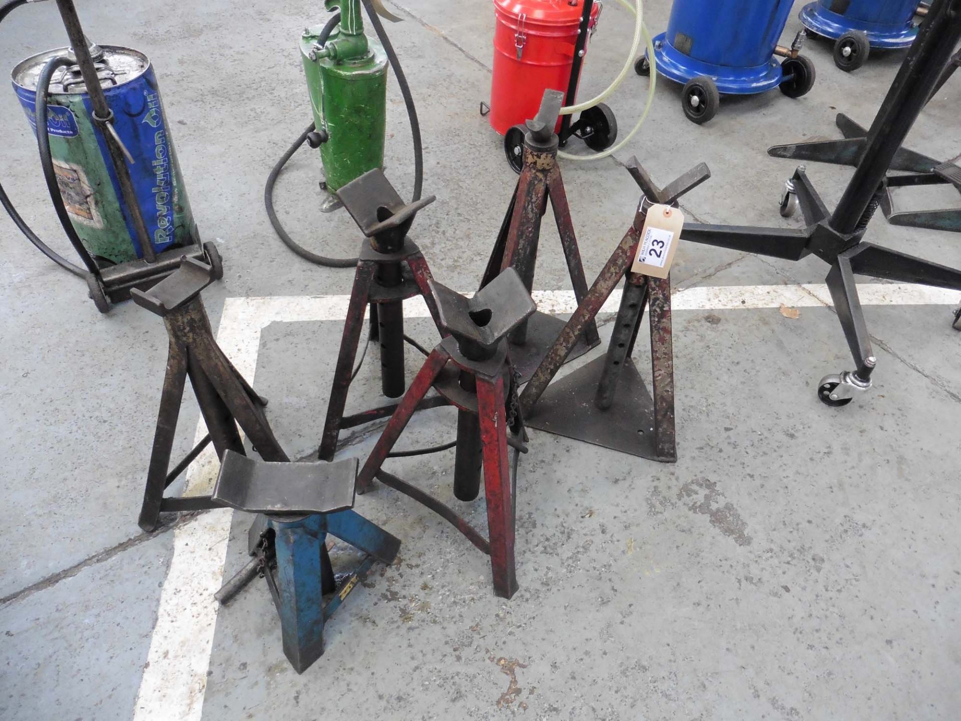 Six various axle stands