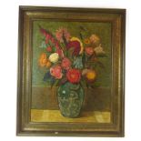 Lothan (20th century), a still life study of a vase of flowers, signed, oil on board,