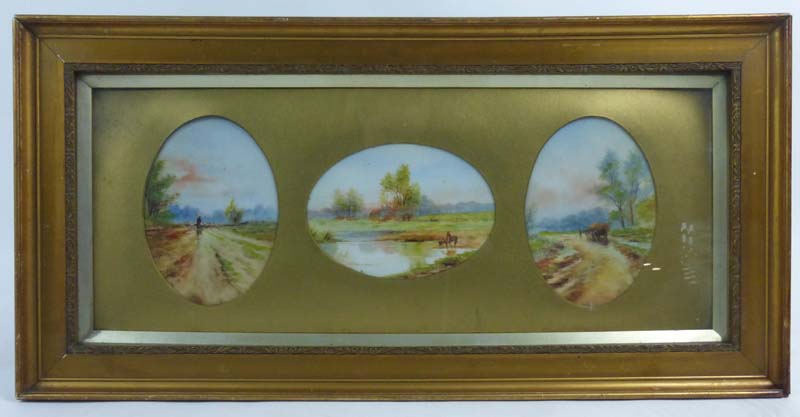 English School, 19th century, A study of shepherd and his flock, unsigned, painting on porcelain,