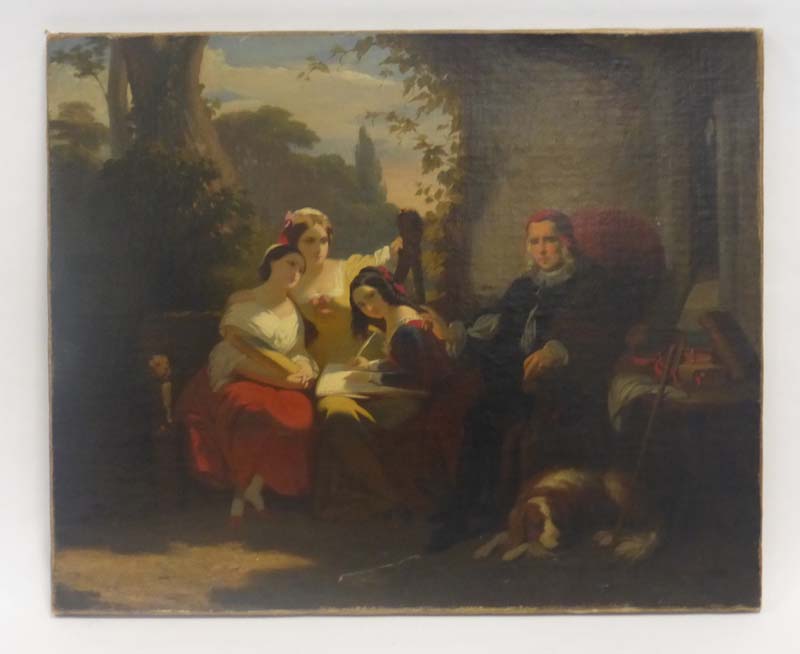 19th century English School, a family portrait of Milton and his daughters, unsigned,