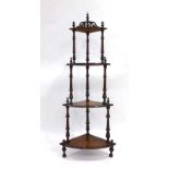 A Victorian mahogany and inlaid four tier graduated corner what-not-stand, w.