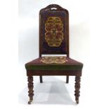 A Victorian and later mahogany and needlework hall chair on turned front legs