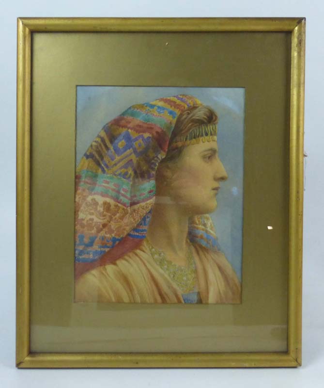 Early 20th Century School, a head and shoulders portrait of a lady wearing a headscarf, unsigned,