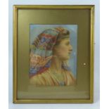 Early 20th Century School, a head and shoulders portrait of a lady wearing a headscarf, unsigned,