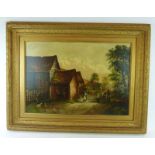 19th century School, a horse and cart down a village lane, unsigned, oil on canvas,