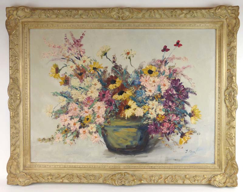 Stein (20th century), a still life study of flowers in a vase, signed, oil on canvas,