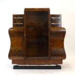 An Art Deco walnut and chrome mounted display cabinet,