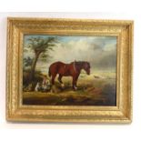 19th century School, a horse, his rider seated beside him, indistinctly signed, oil on canvas,