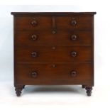 A Victorian mahogany chest of two short over three long drawers on turned feet, w.