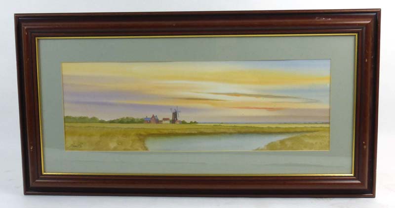 Nick Grant (contemporary), 'Claye Windmill, Norfolk', signed and dated '96, watercolour, 23 x 68 cm, - Image 2 of 2