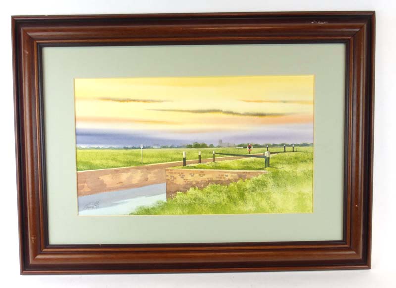 Nick Grant (contemporary), 'Claye Windmill, Norfolk', signed and dated '96, watercolour, 23 x 68 cm,