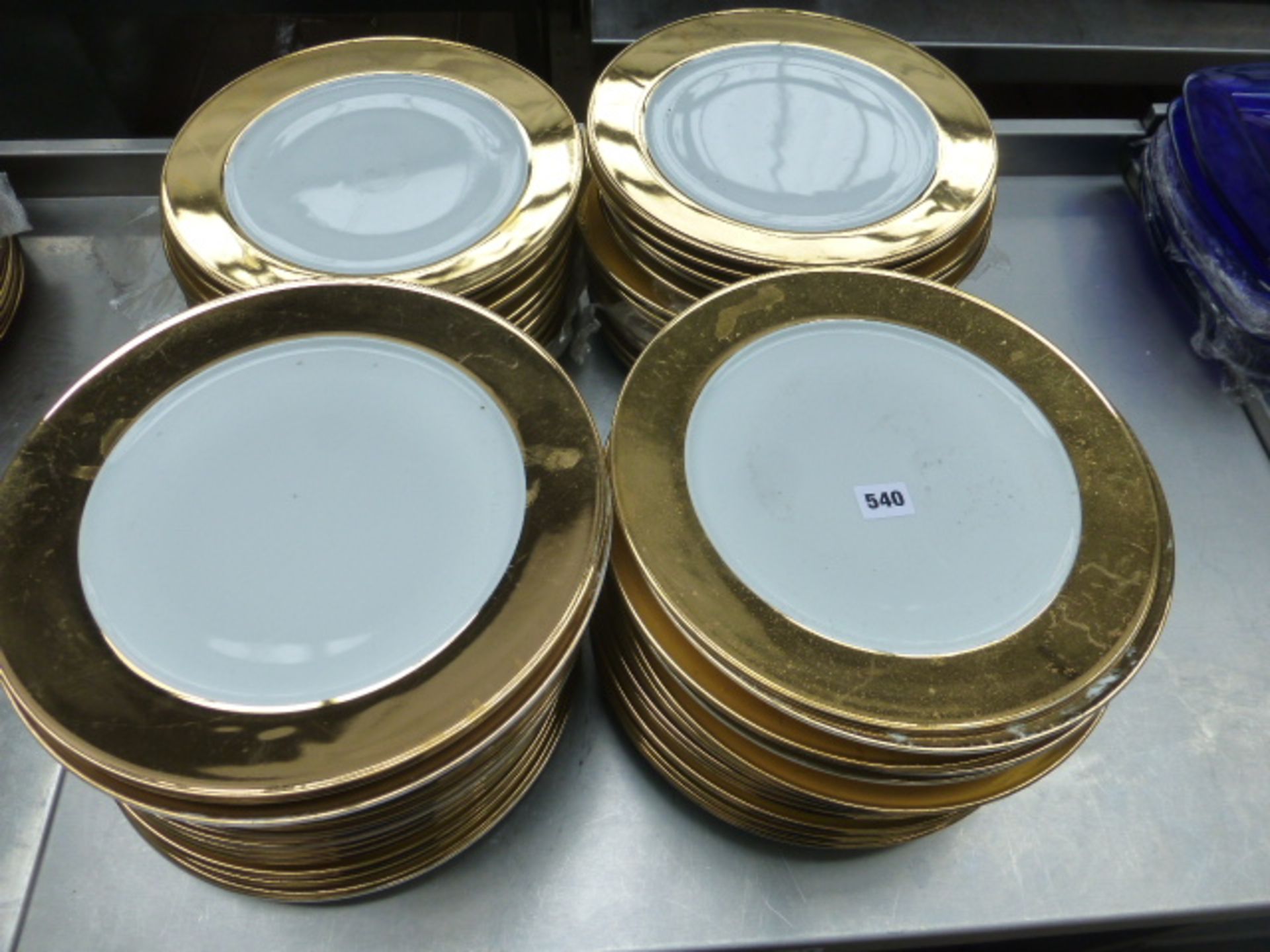 Approx. 50 John Gor North and other make 12'' white plates with gold rims