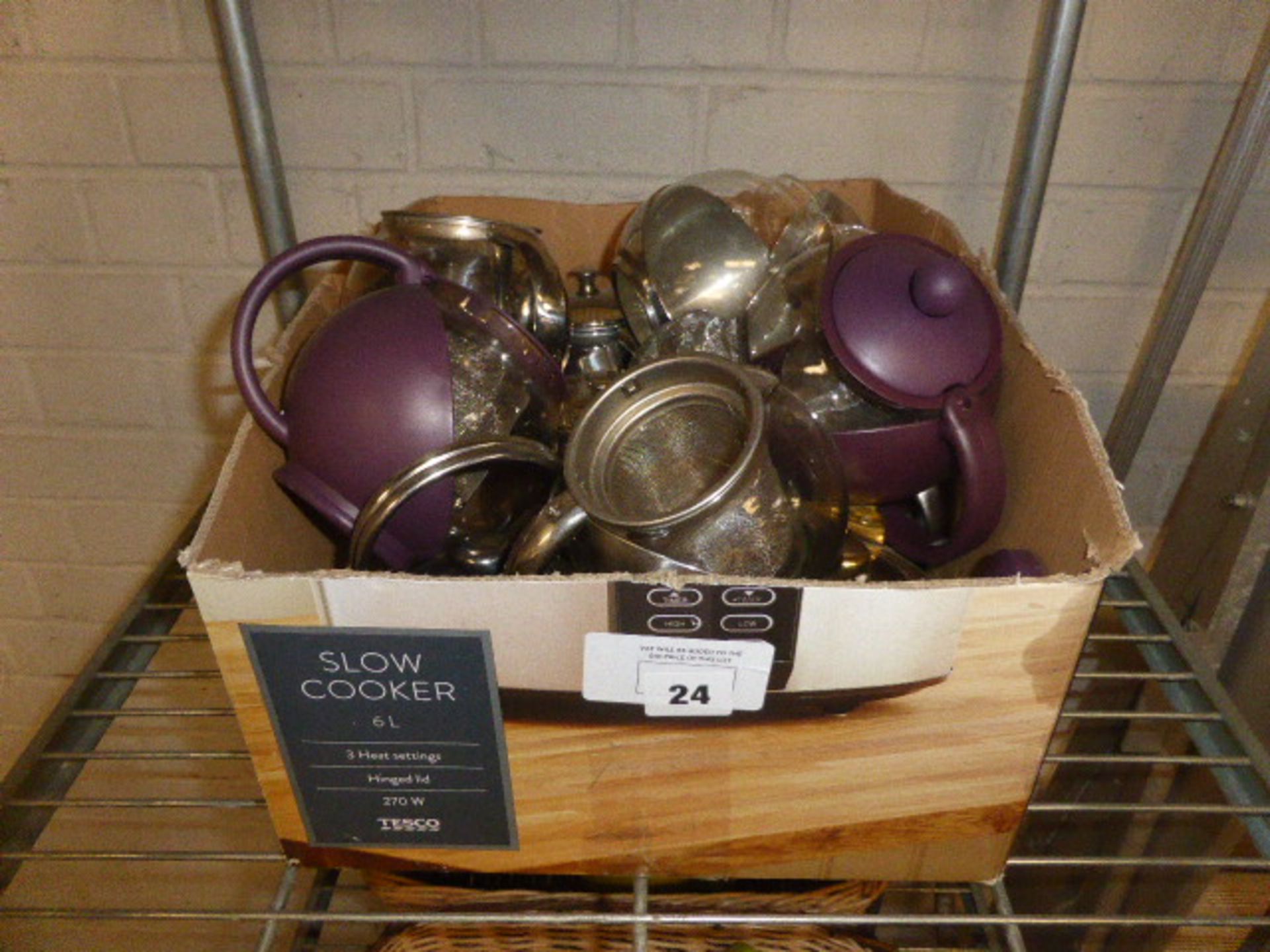 Box of assorted teapots