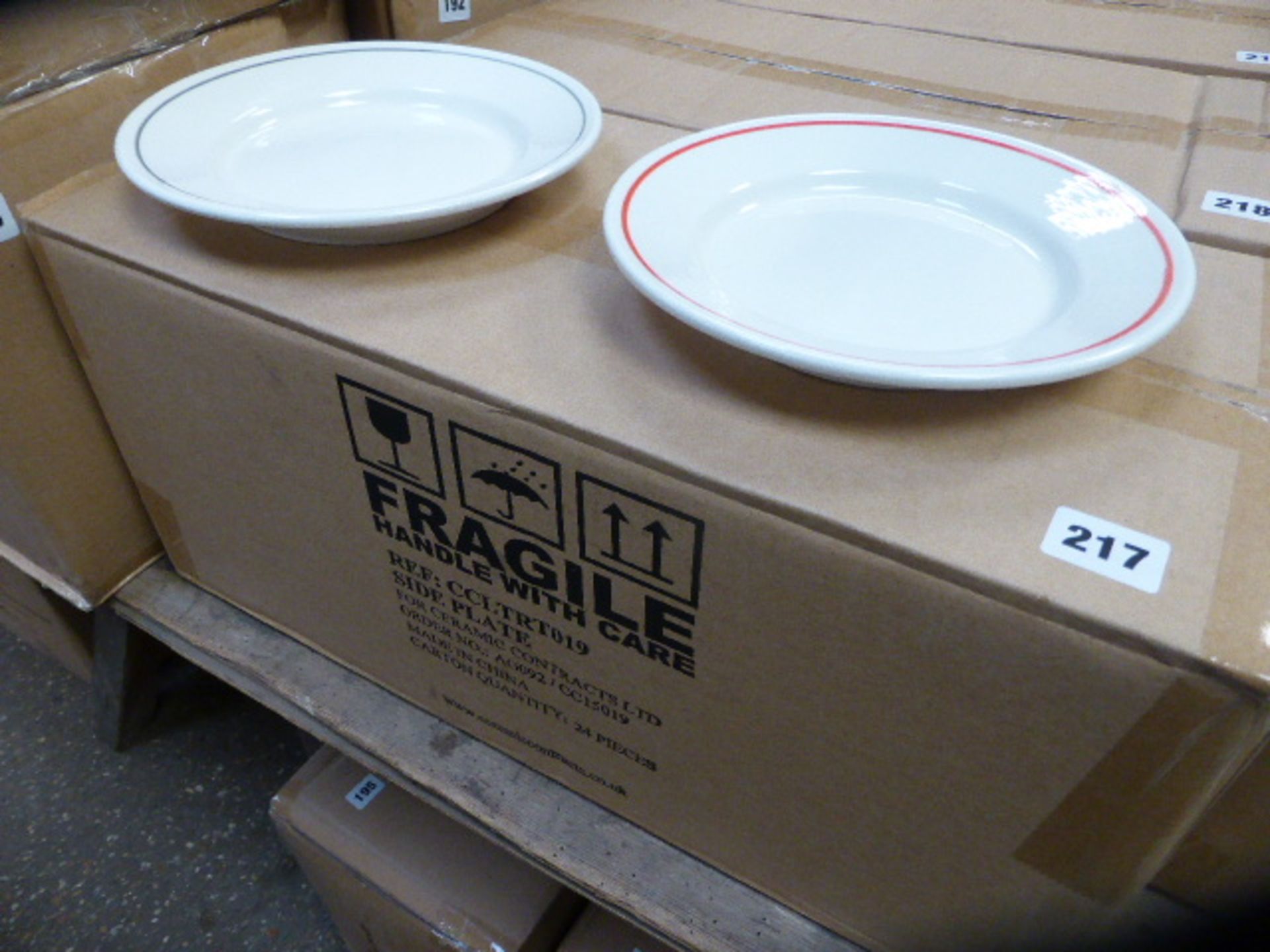 24 21cm side plates in white finish with multi coloured rim