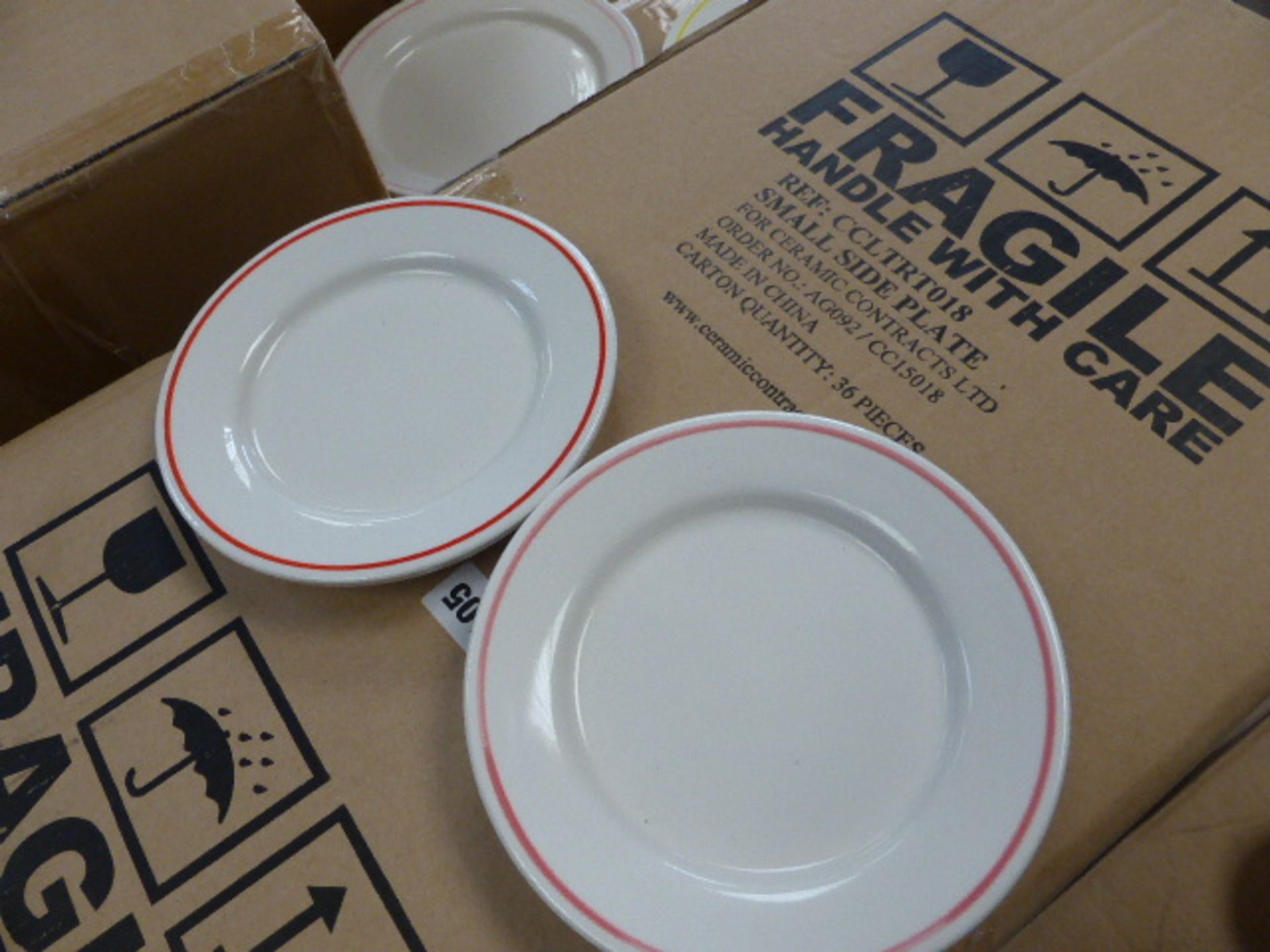 36 17cm small side plates in white with multi colour rims