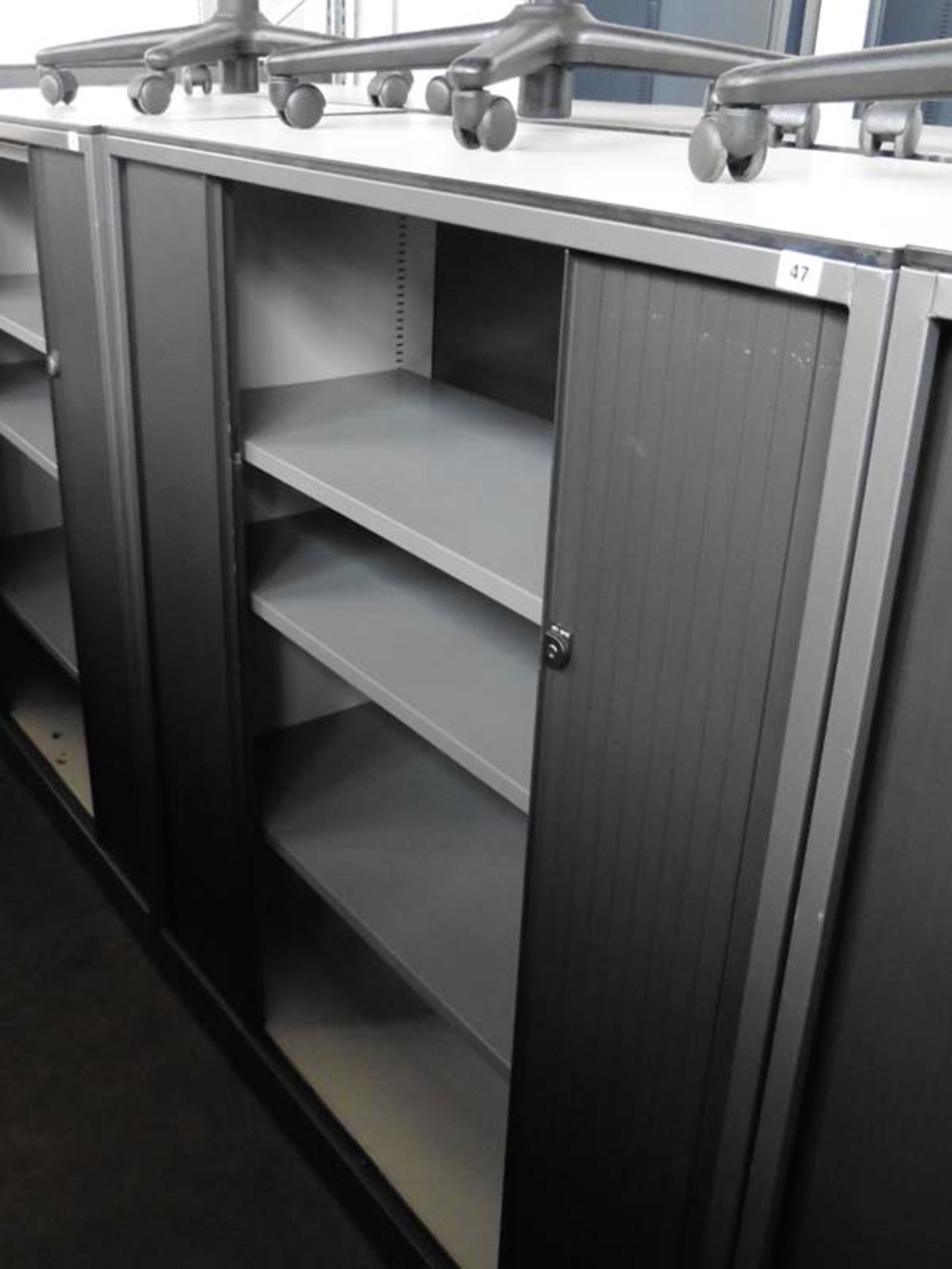 Ahrand grey double side tambour office stationery cupboard with 3 interior shelves, 120cm(w) x