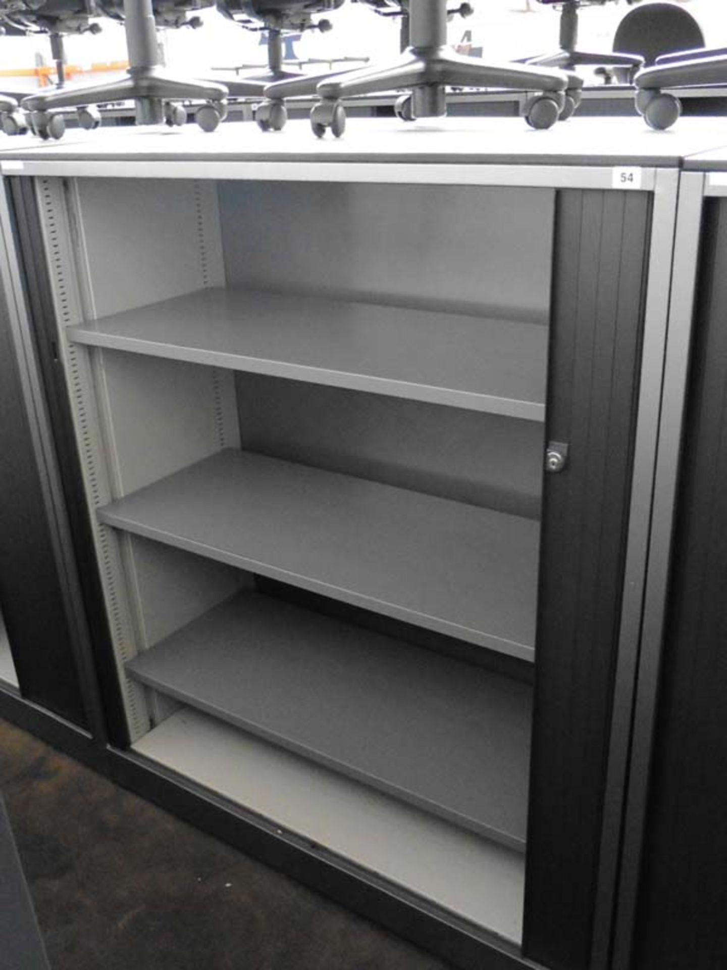 Ahrand grey double side tambour office stationery cupboard with 3 interior shelves, 120cm(w) x