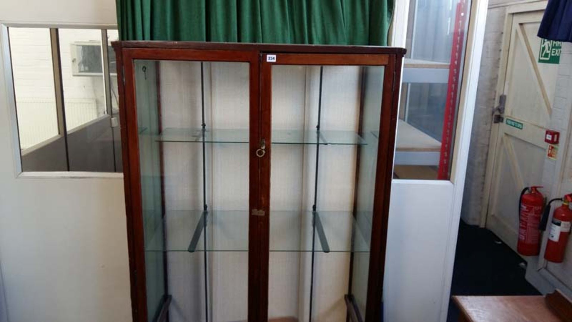 Mid-20th Century 170cm tall mahogany frame glazed display cabinet with adjustable shelves