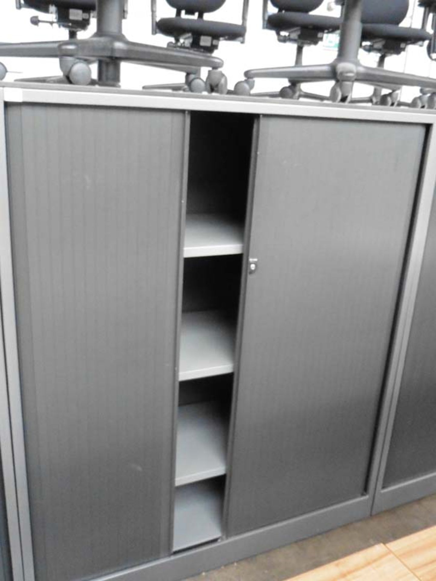 Ahrand grey double side tambour office stationery cupboard with 3 interior shelves, 120cm(w) x