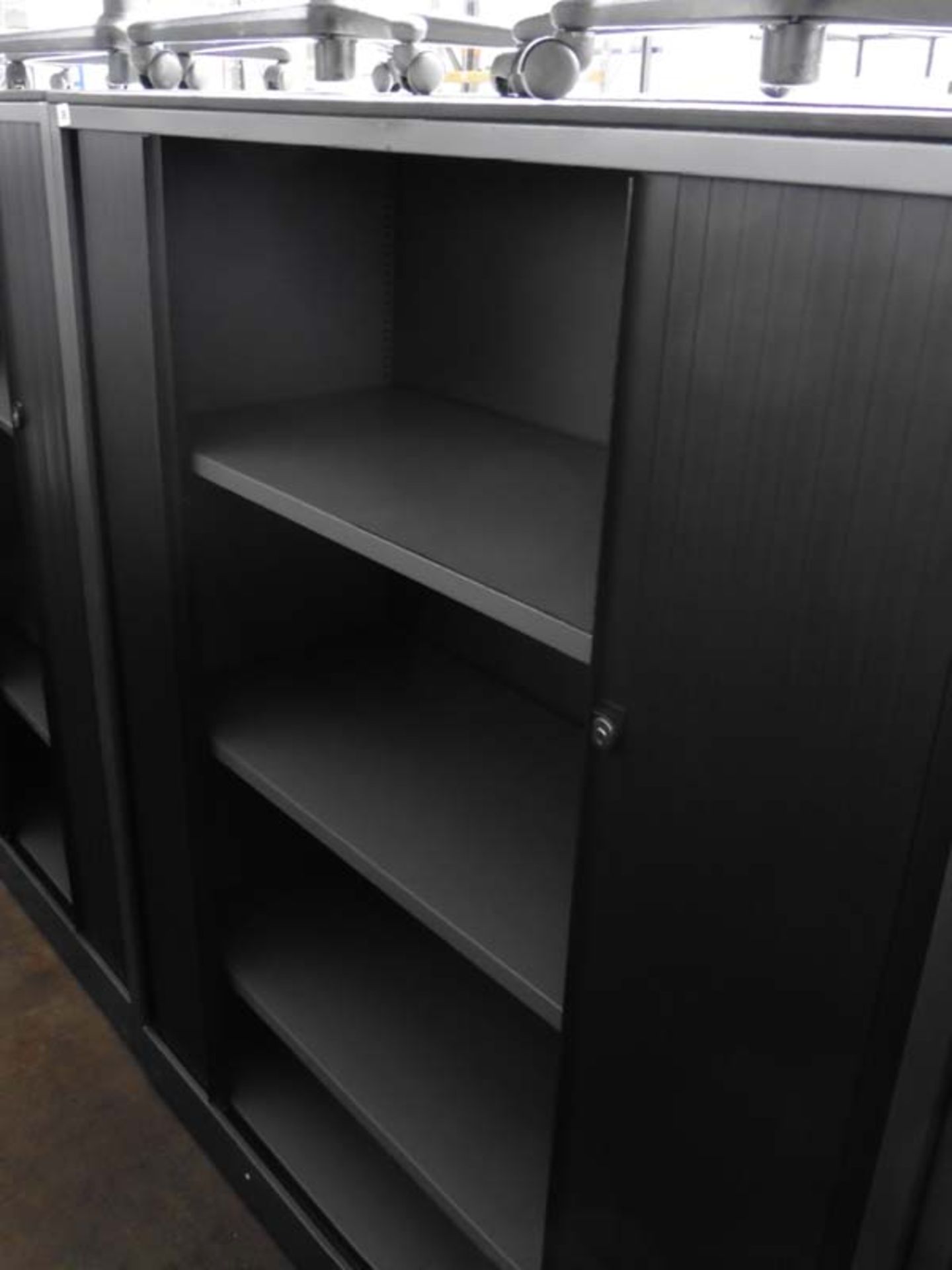 Ahrand grey double side tambour office stationery cupboard with 3 interior shelves, 120cm(w) x