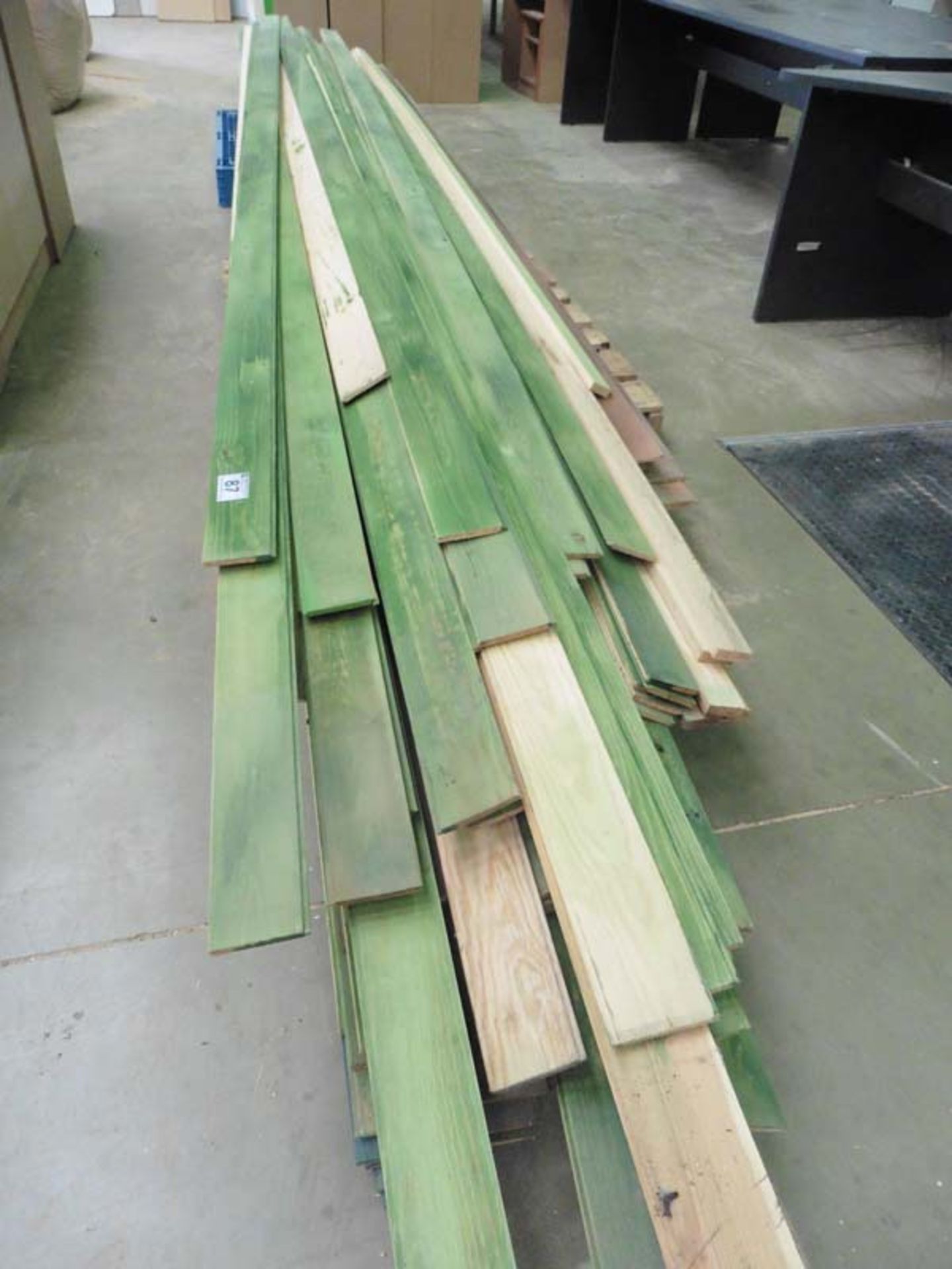 Quantity of stained pine tongue-and-groove planks upto approx 6m long