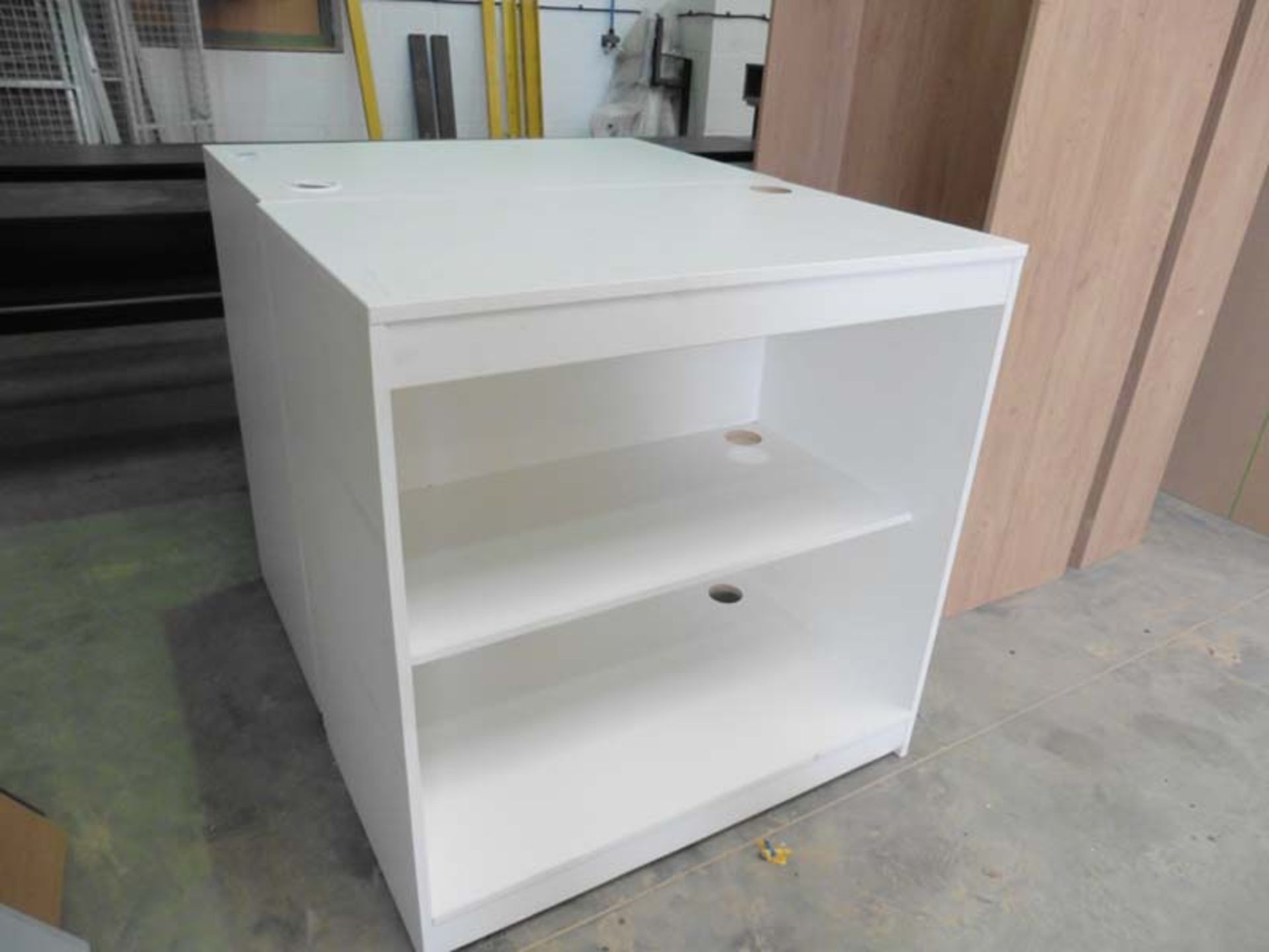 2 white School-type shelf units